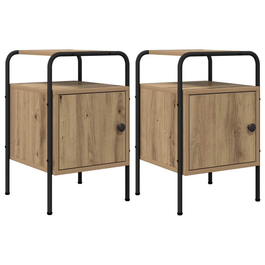 Nachtkastje 2 st Artisanaal eiken Bewerkt hout