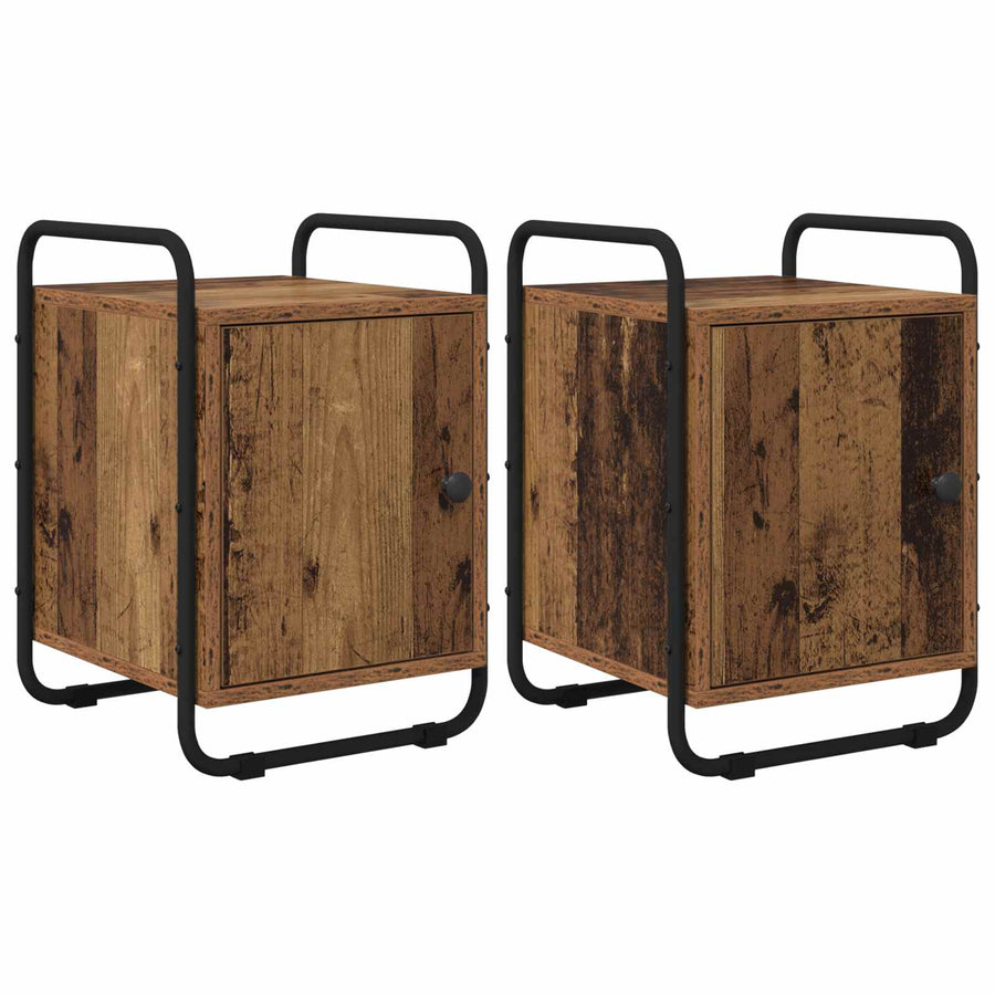 Nachtkastje 2 st Oud hout Bewerkt hout