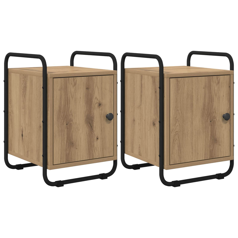 Nachtkastje 2 st Artisanaal eiken Bewerkt hout