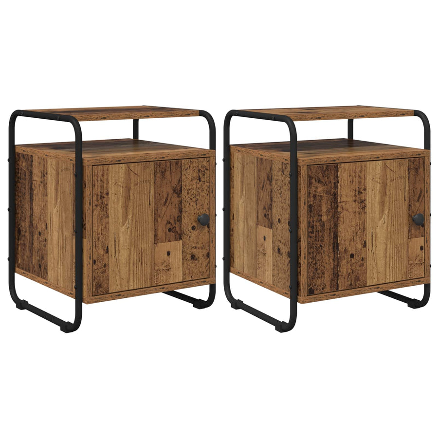 Nachtkastje 2 st Oud hout Bewerkt hout