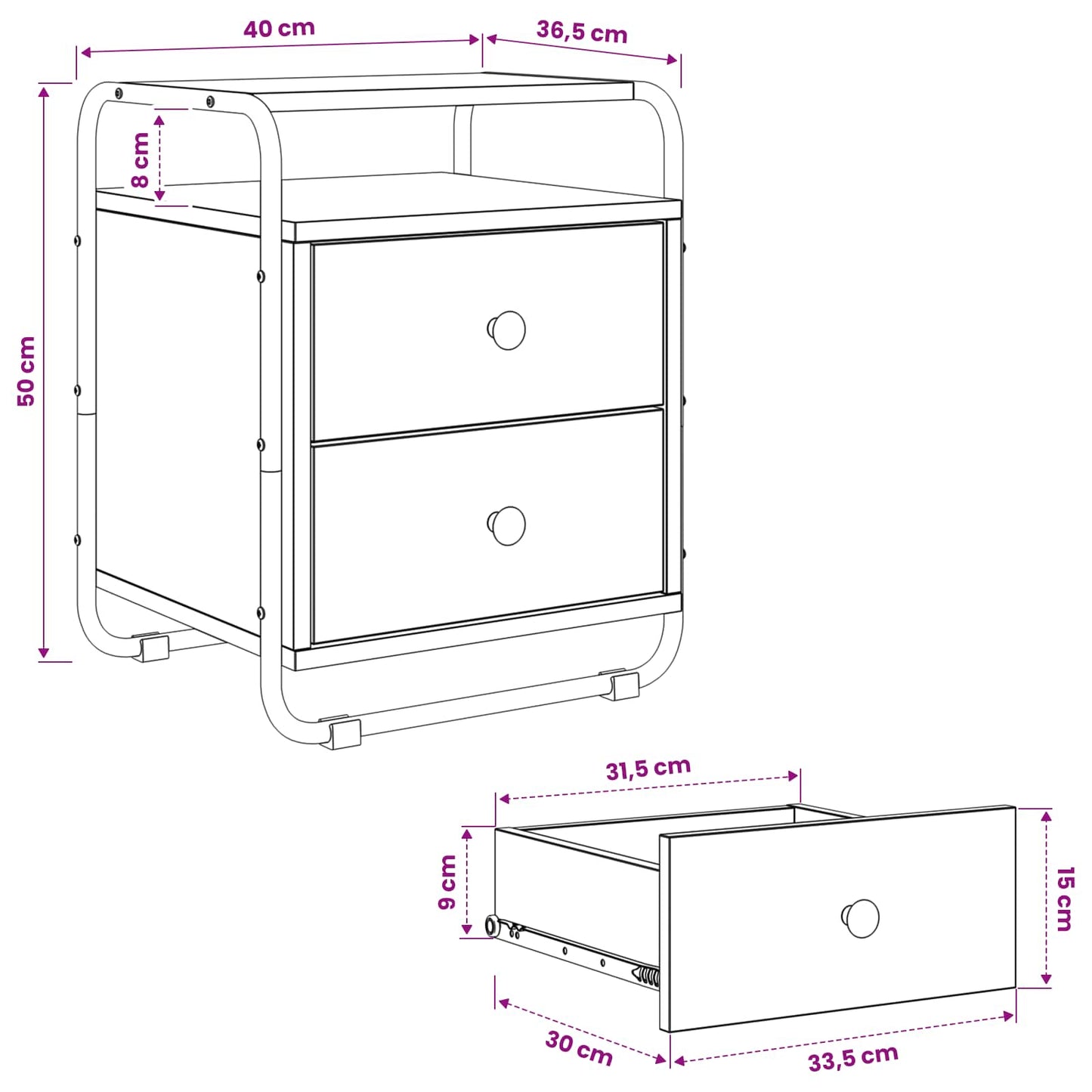 Nachtkastje 2 st Zwart eiken 40 x 36,5 x 50 cm Bewerkt hout