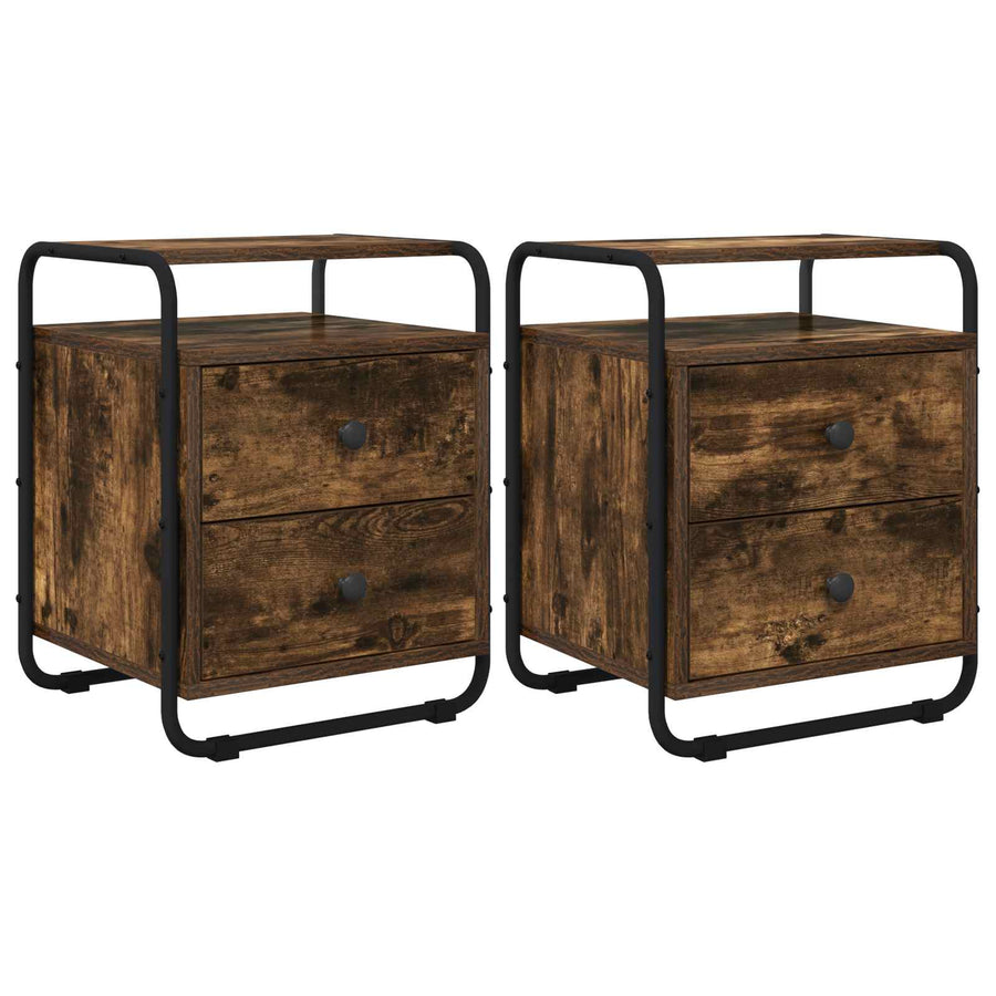 Nachtkastje 2 st Gerookt eiken 40 x 36,5 x 50 cm Bewerkt hout