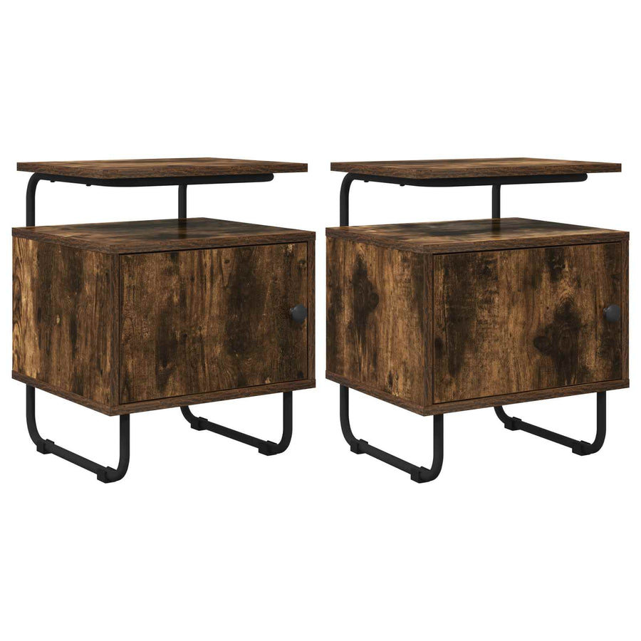 Nachtkastje 2 st Gerookt eiken 40 x 36,5 x 50 cm Bewerkt hout