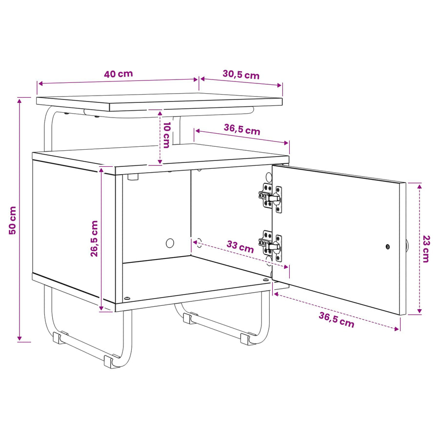 Nachtkastje 2 st Grijs Sonoma 40 x 36,5 x 50 cm Bewerkt hout