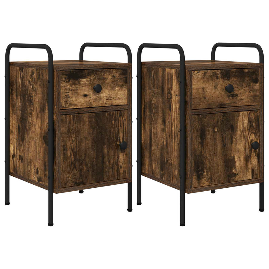 Nachtkastje 2 st Gerookt eiken 35 x 36,5 x 61 cm Bewerkt hout