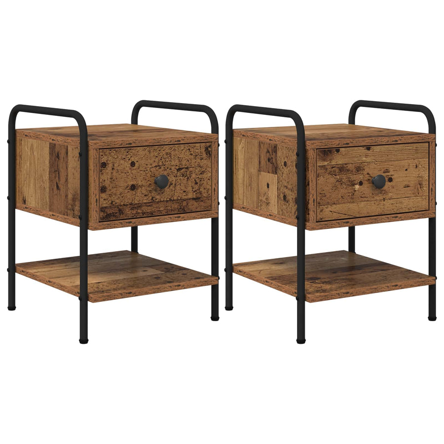 Nachtkastje 2 st Oud hout Bewerkt hout