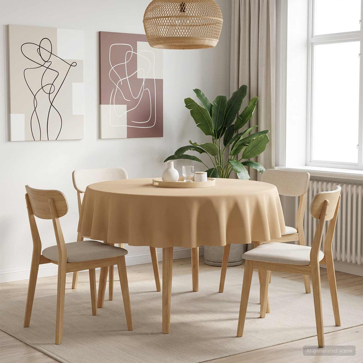 Tafelkleed Rond Beige Ø 140 cm Polyester