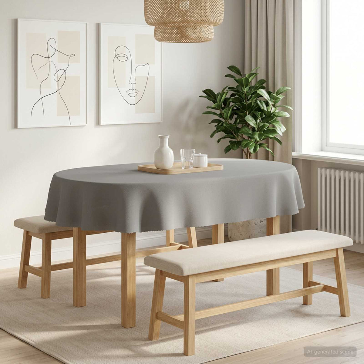 Tafelkleed Ovaal Lichtgrijs 130 x 180 cm Polyester