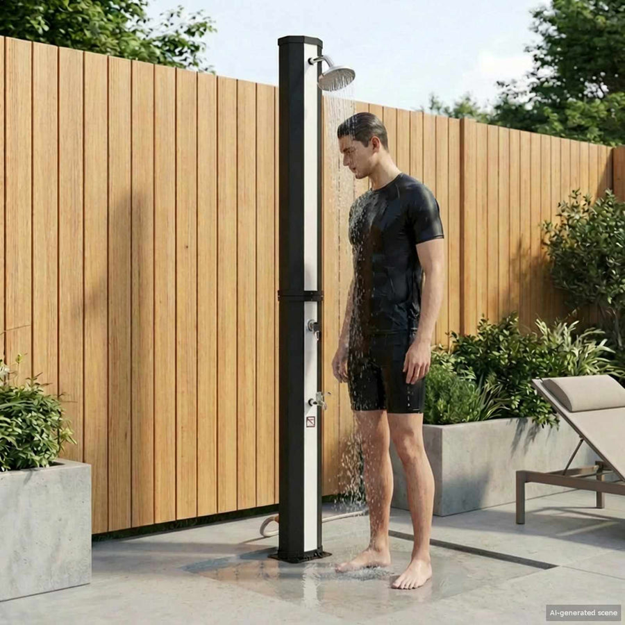 Zonnedouche met douchekop en kraan 40 L, zwart en zilver