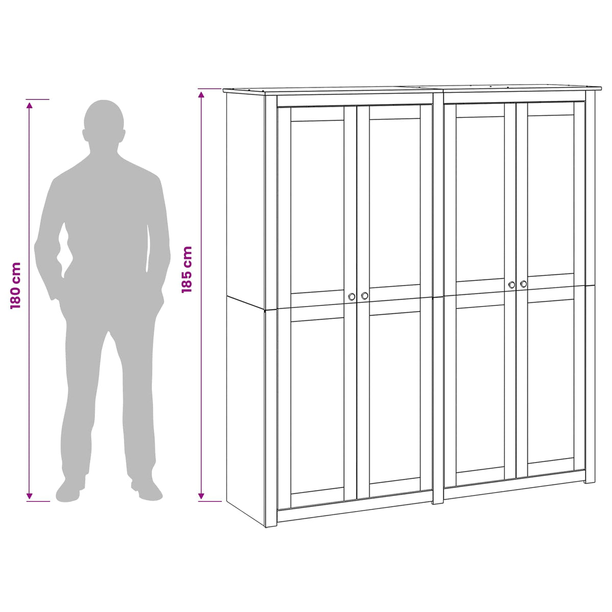 Kledingkast PANAMA Honing 169 x 50 x 185 cm Massief grenenhout