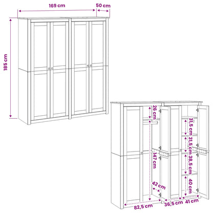 Kledingkast PANAMA Honing 169 x 50 x 185 cm Massief grenenhout
