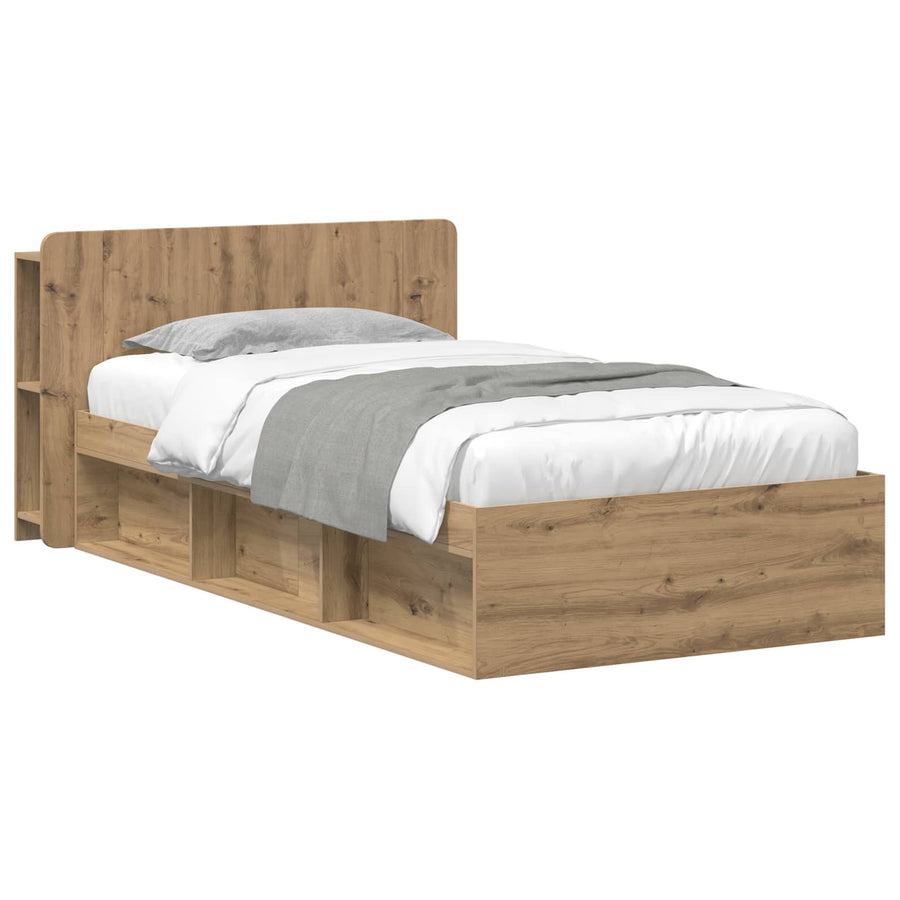Bedframe met opslag Artisanaal eiken 75 x 190 cm Bewerkt hout