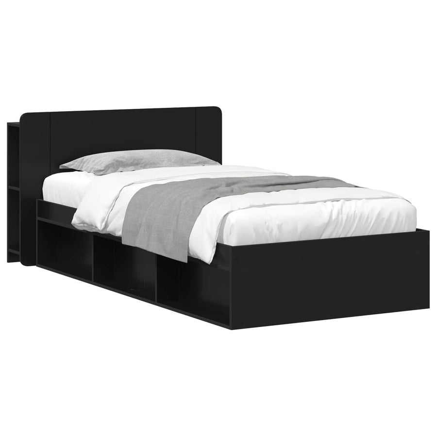 Bedframe met opslag Zwart 75 x 190 cm Bewerkt hout