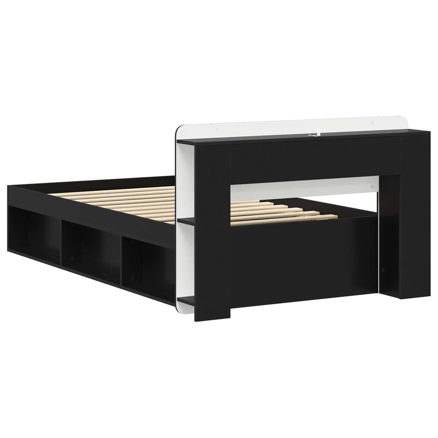 Bedframe met opslag Zwart 75 x 190 cm Bewerkt hout