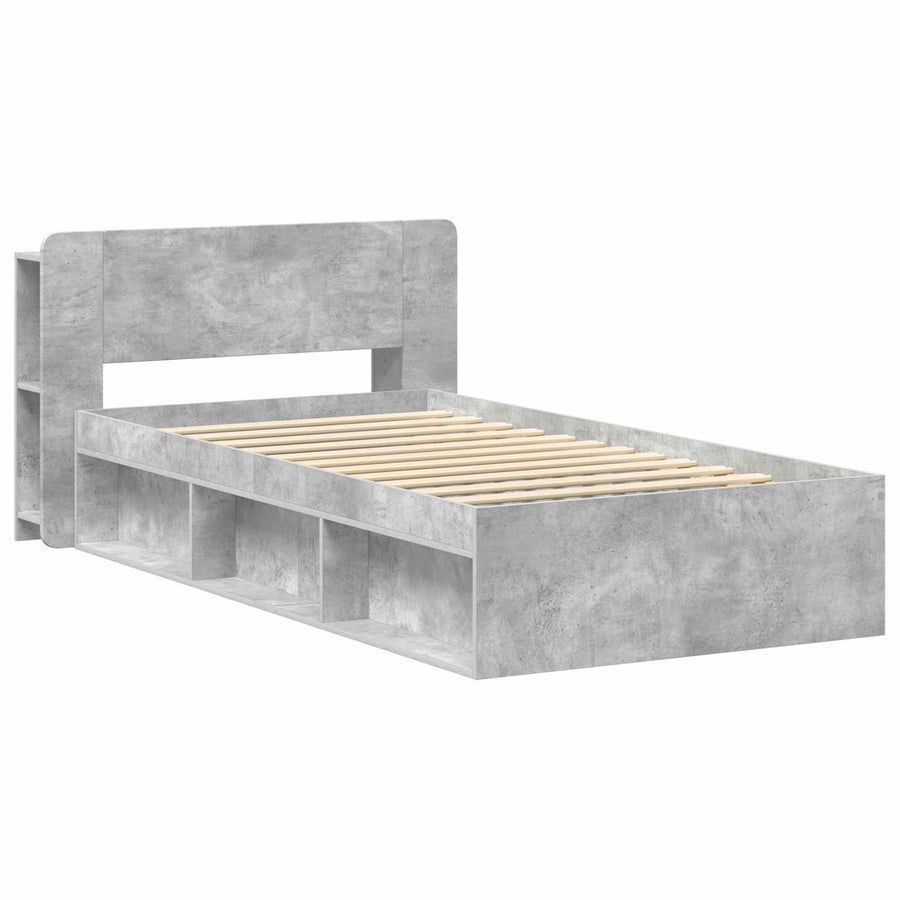 Bedframe met opslag Betongrijs 75 x 190 cm Bewerkt hout