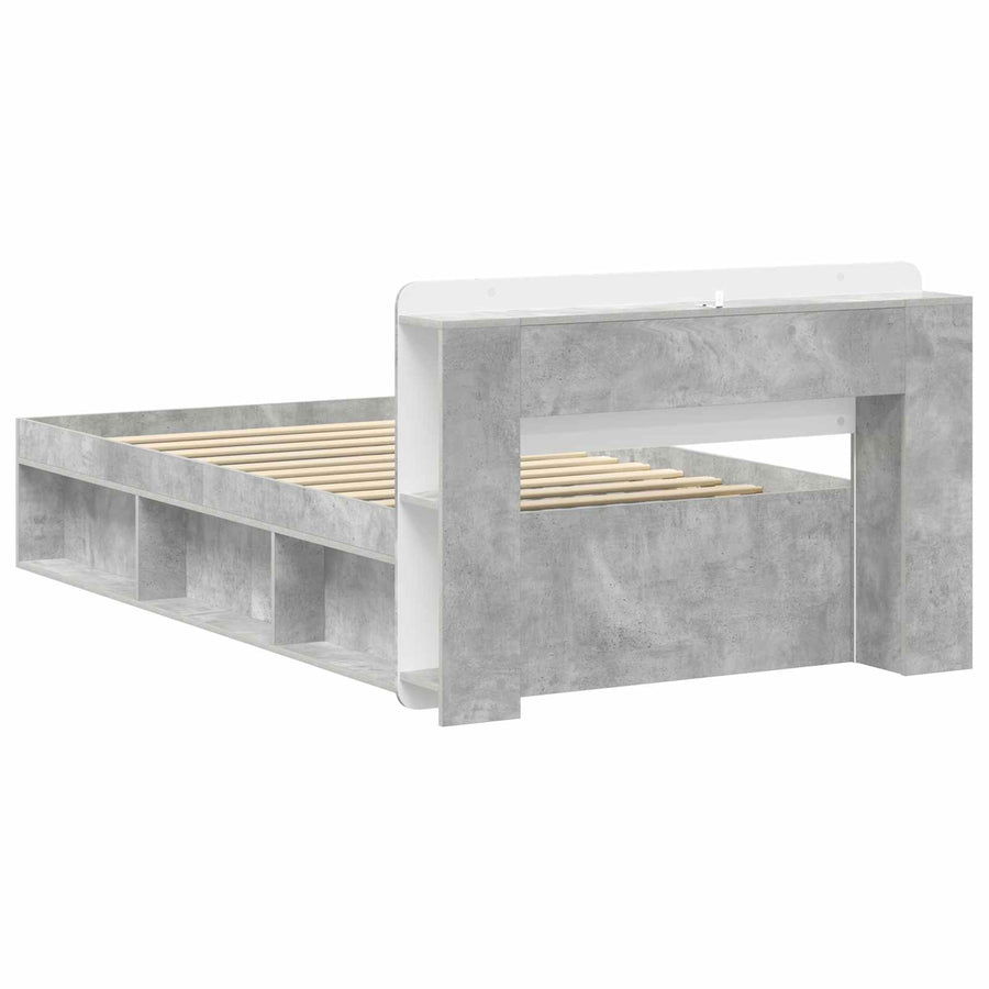 Bedframe met opslag Betongrijs 75 x 190 cm Bewerkt hout