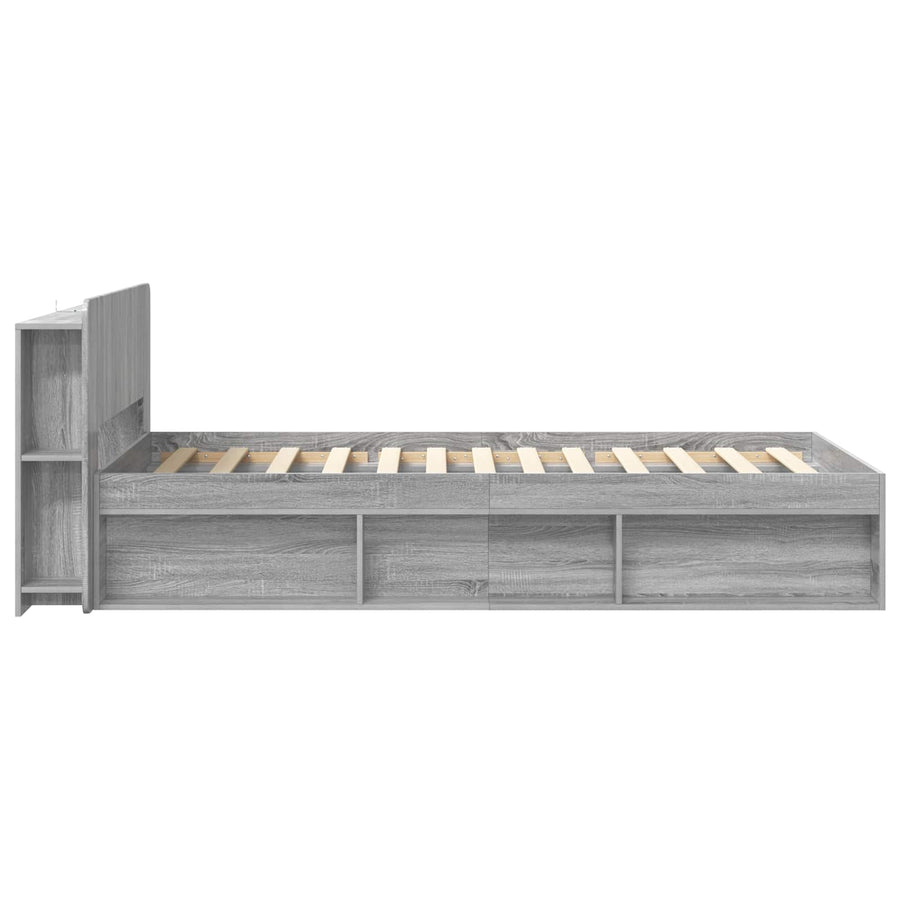 Bedframe met opslag Grijs Sonoma 75 x 190 cm Bewerkt hout