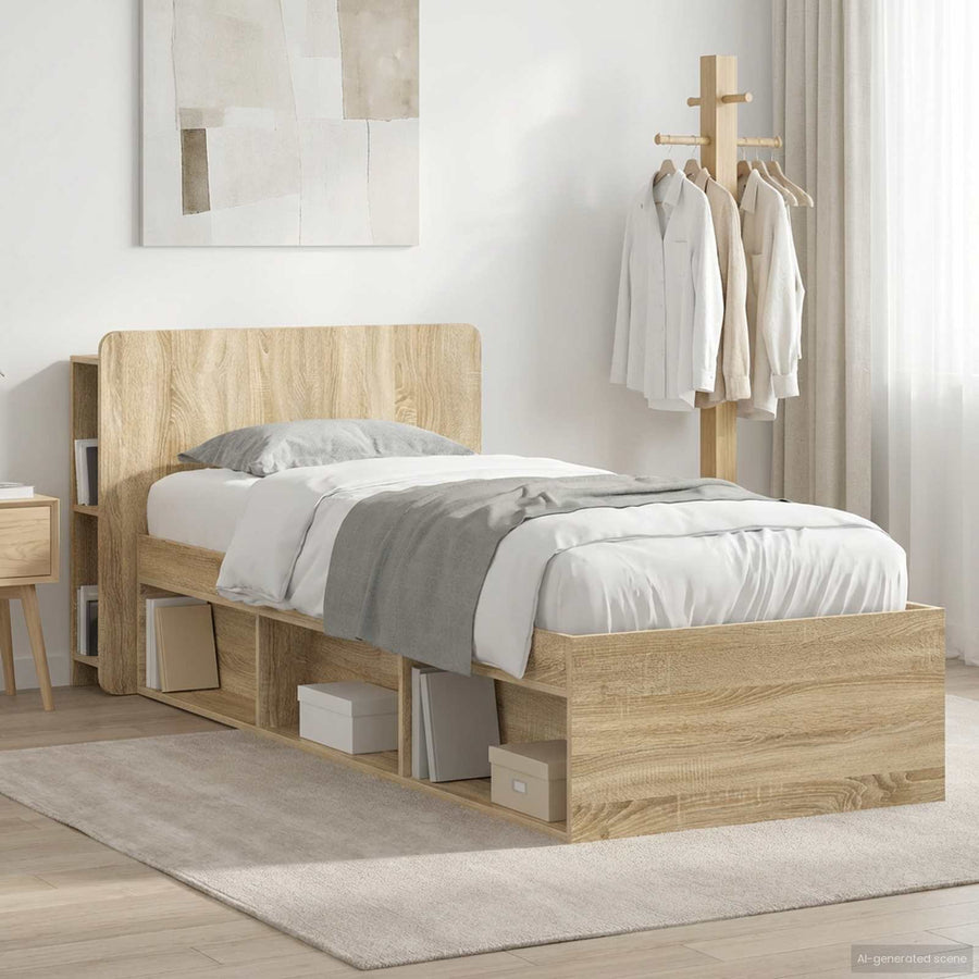 Bedframe met opslag Sonoma Eiken 75 x 190 cm Bewerkt hout