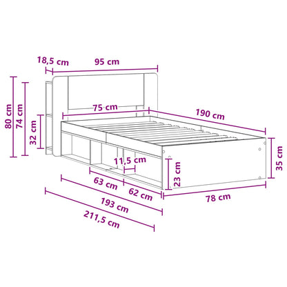 Bedframe met opslag Sonoma Eiken 75 x 190 cm Bewerkt hout