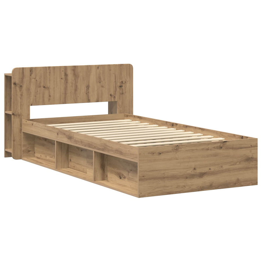 Bedframe met opslag Artisanaal eiken 80 x 200 cm Bewerkt hout