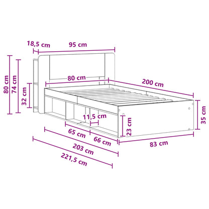 Bedframe met opslag Gerookt eiken 80 x 200 cm Bewerkt hout