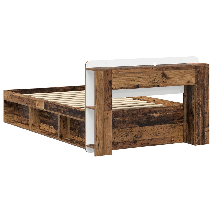 Bedframe met opslag Oud hout 90 x 190 cm Bewerkt hout