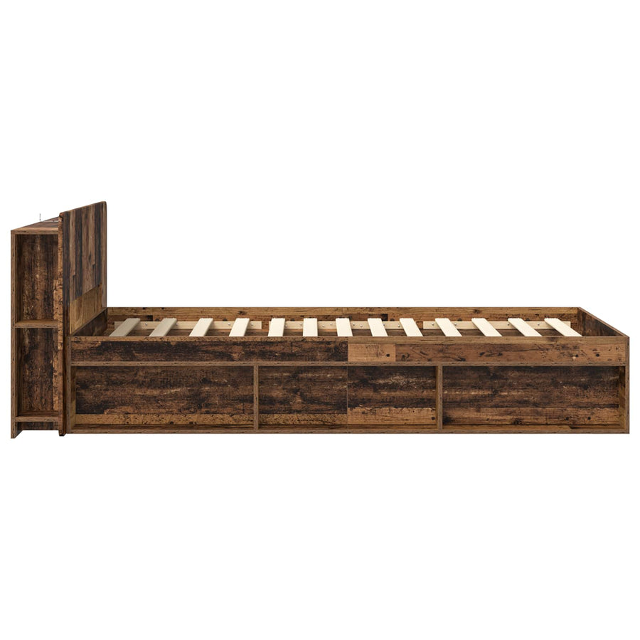 Bedframe met opslag Oud hout 90 x 190 cm Bewerkt hout
