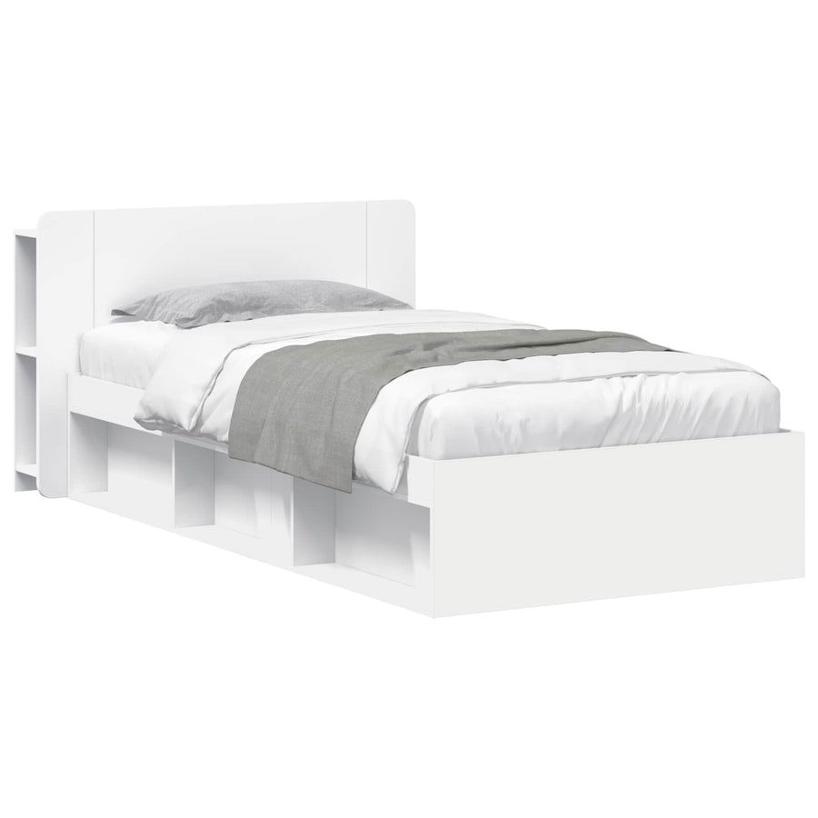Bedframe met opslag met hoofdeinde Wit 90 x 190 cm Bewerkt hout