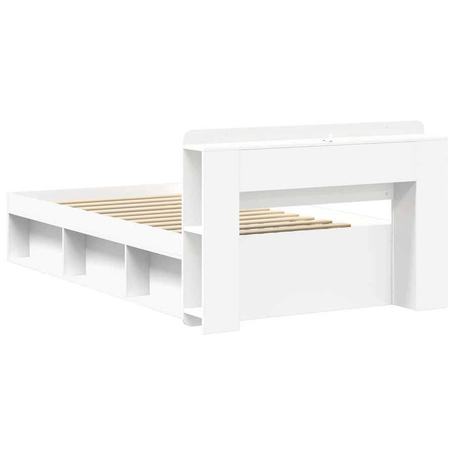 Bedframe met opslag met hoofdeinde Wit 90 x 190 cm Bewerkt hout