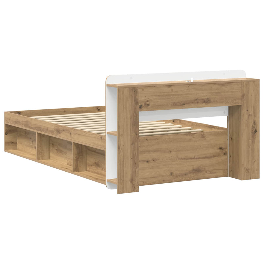 Bedframe met opslag Artisanaal eiken 100 x 200 cm Bewerkt hout