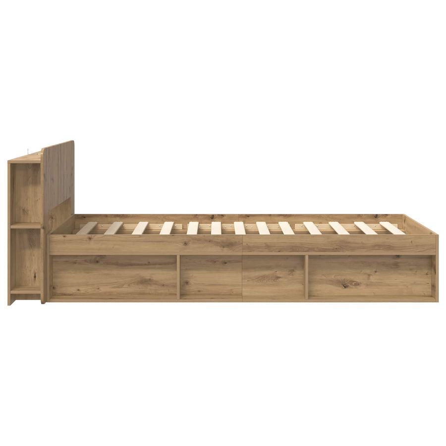 Bedframe met opslag Artisanaal eiken 100 x 200 cm Bewerkt hout