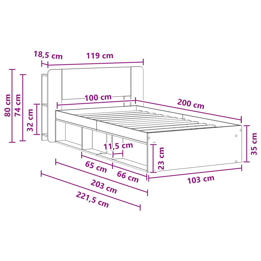 Bedframe met opslag Zwart 100 x 200 cm Bewerkt hout