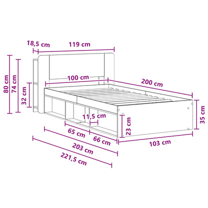 Bedframe met opslag Gerookt eiken 100 x 200 cm Bewerkt hout