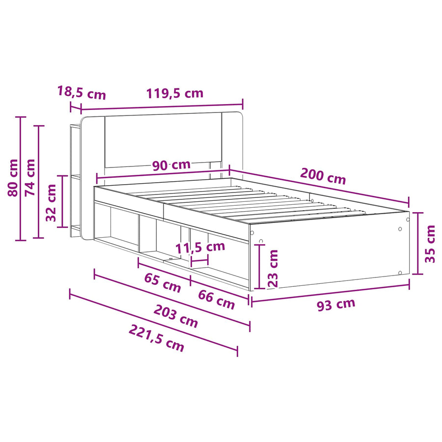 Bedframe met opslag Oud hout 90 x 200 cm Bewerkt hout