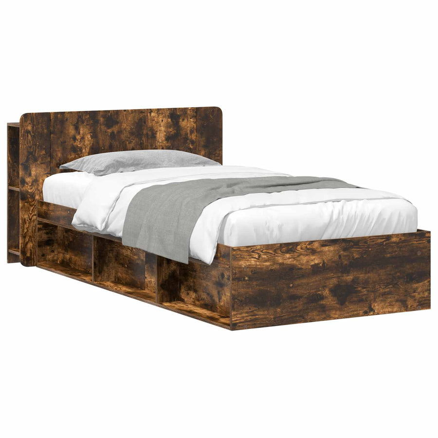 Bedframe met opslag Gerookt eiken 90 x 200 cm Bewerkt hout