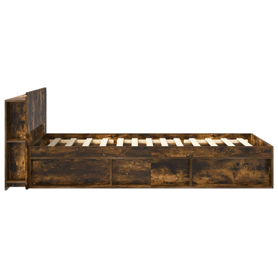 Bedframe met opslag Gerookt eiken 90 x 200 cm Bewerkt hout