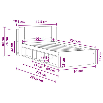 Bedframe met opslag Gerookt eiken 90 x 200 cm Bewerkt hout