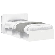 Bedframe 90x200 cm wit bewerkt hout met opslag hoofdeinde