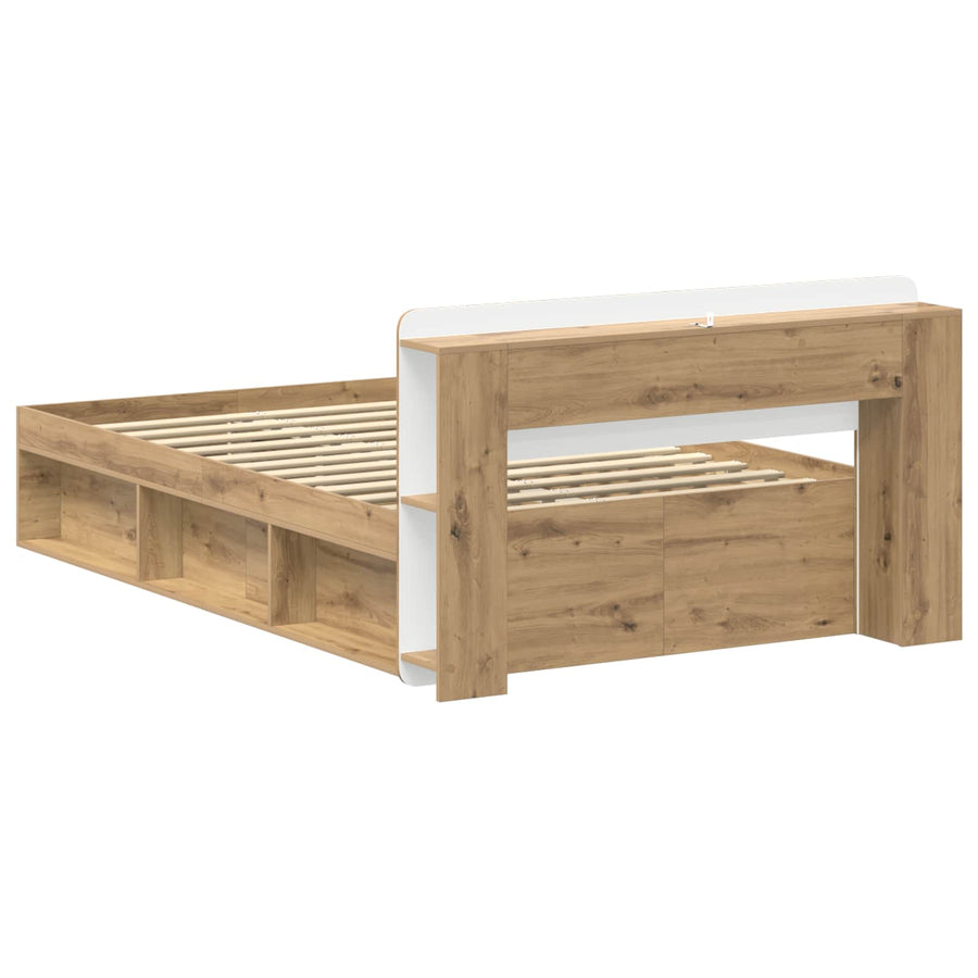 Bedframe met opslag Artisanaal eiken 120 x 190 cm Bewerkt hout