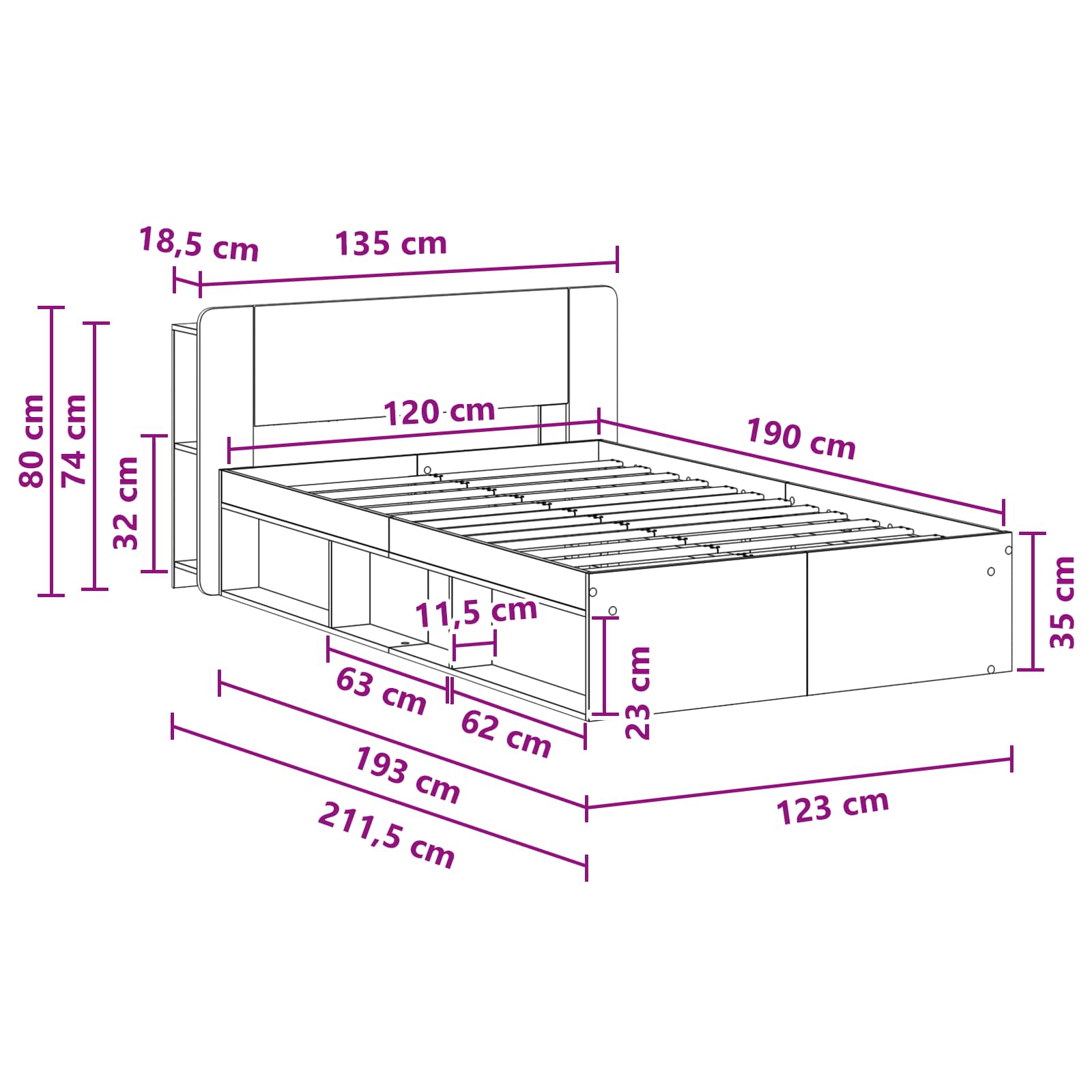 Bedframe met opslag Oud hout 120 x 190 cm Bewerkt hout