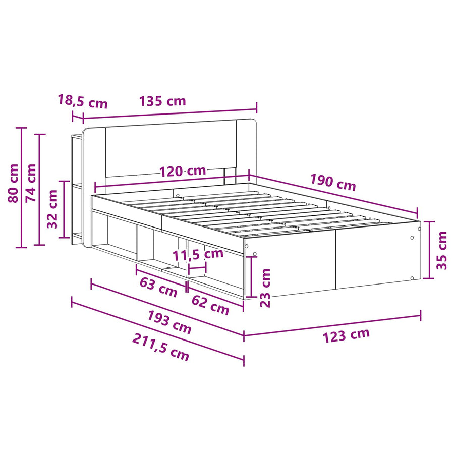 Bedframe met opslag Oud hout 120 x 190 cm Bewerkt hout