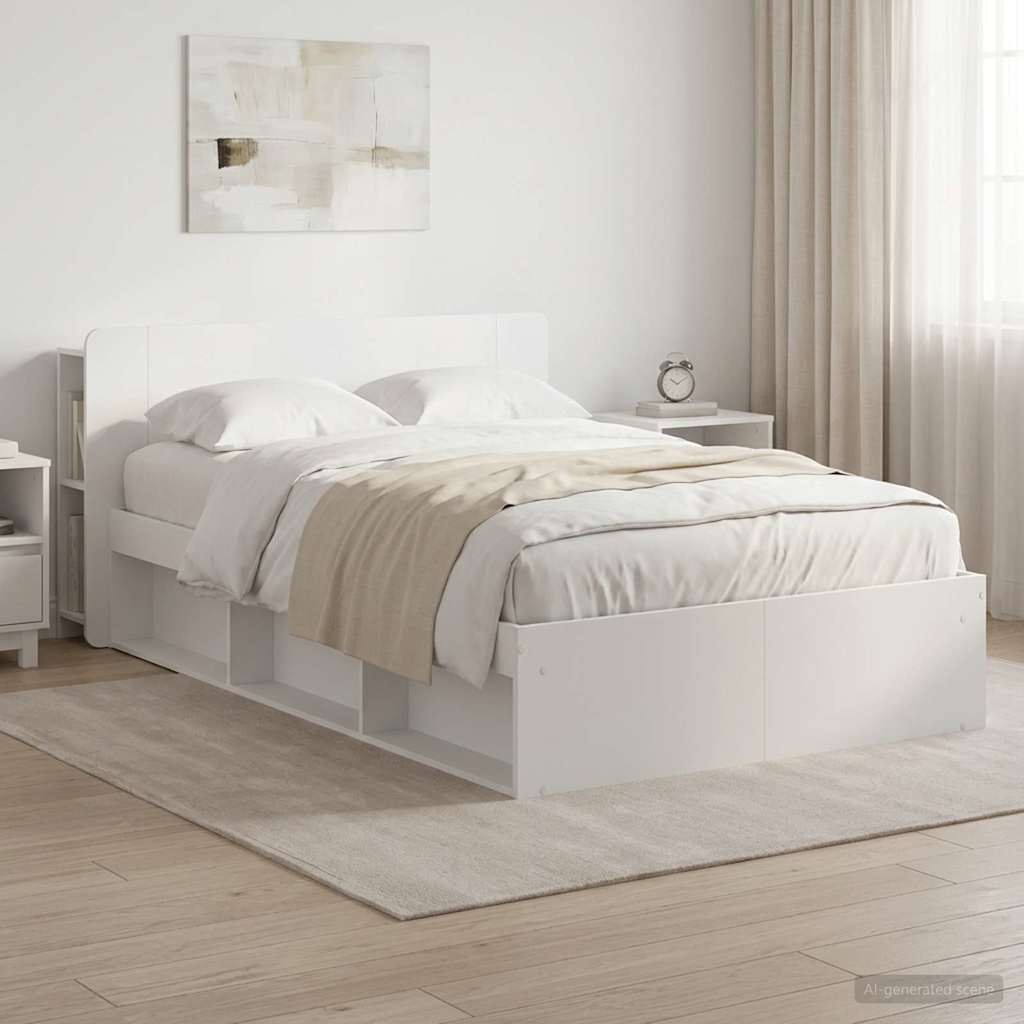 Bedframe met opslag Wit 120 x 190 cm Bewerkt hout