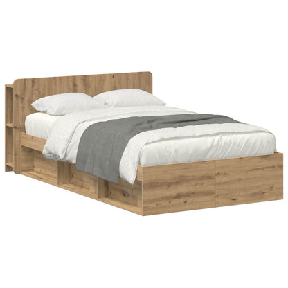 Bedframe met opslag Artisanaal eiken 120 x 200 cm Bewerkt hout