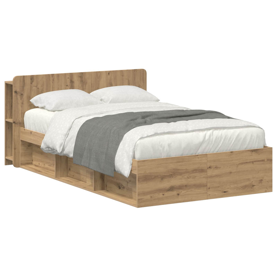 Bedframe met opslag Artisanaal eiken 120 x 200 cm Bewerkt hout