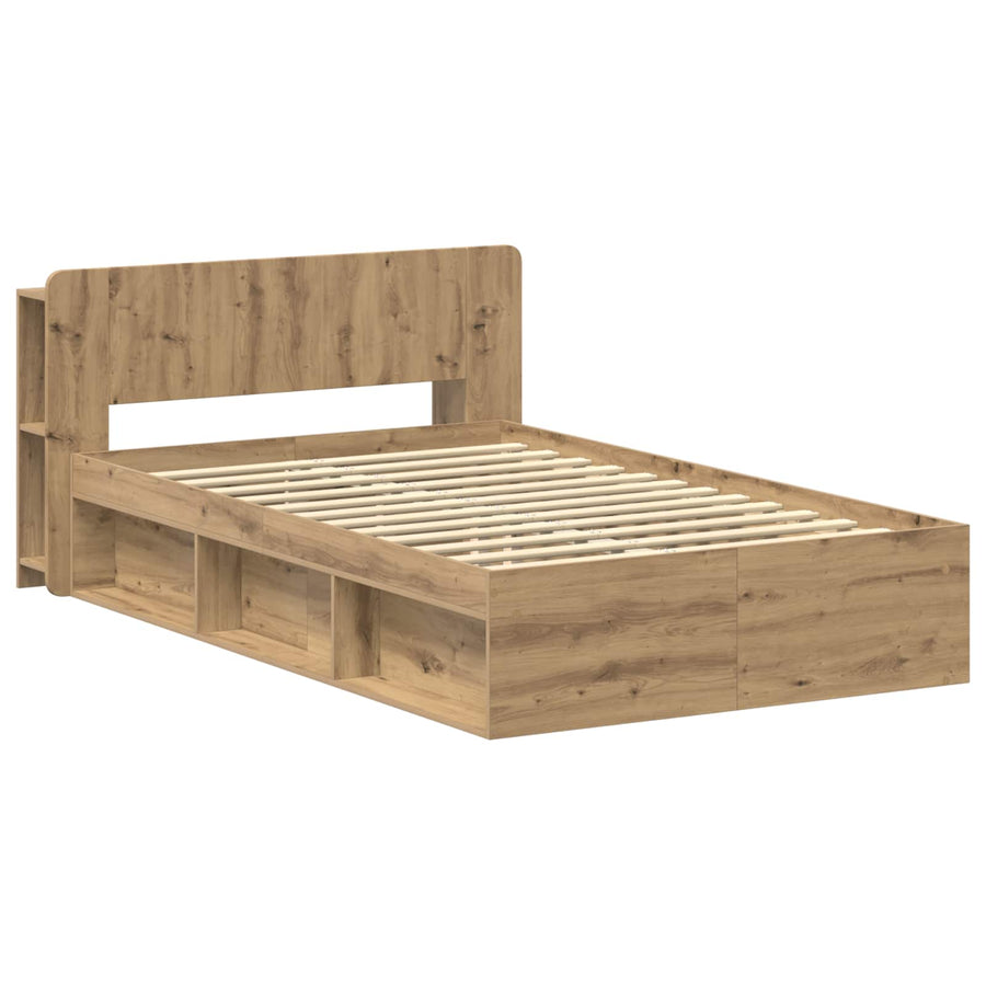 Bedframe met opslag Artisanaal eiken 120 x 200 cm Bewerkt hout