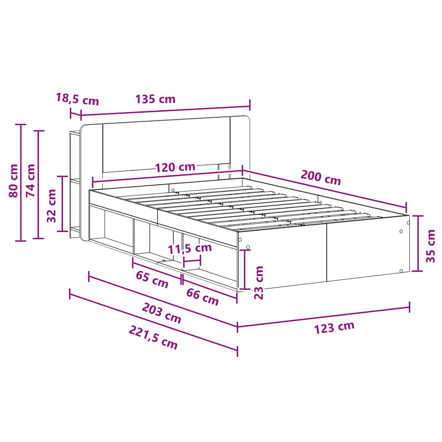 Bedframe met opslag Artisanaal eiken 120 x 200 cm Bewerkt hout