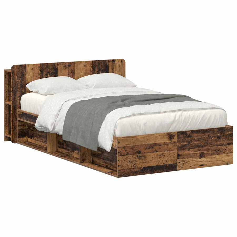 Bedframe met opslag Oud hout 120 x 200 cm Bewerkt hout