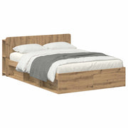 Bedframe 135x190 cm bewerkt hout Artisanaal eiken