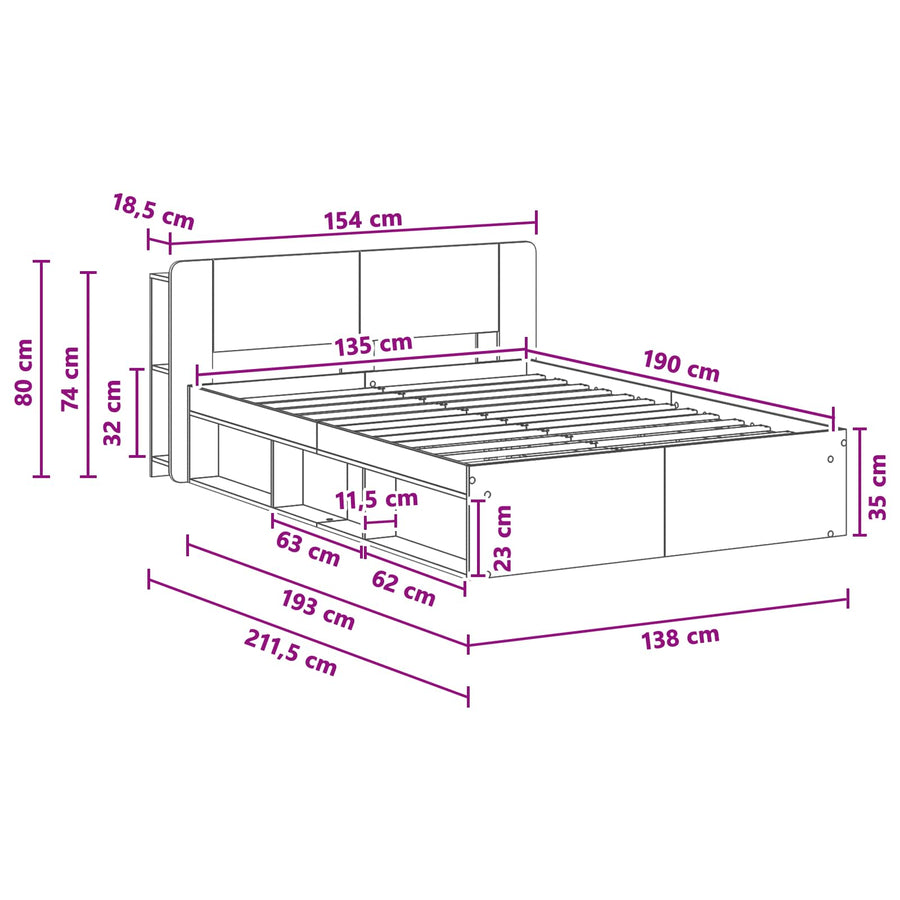 Bedframe met opslag Oud hout 135 x 190 cm Bewerkt hout
