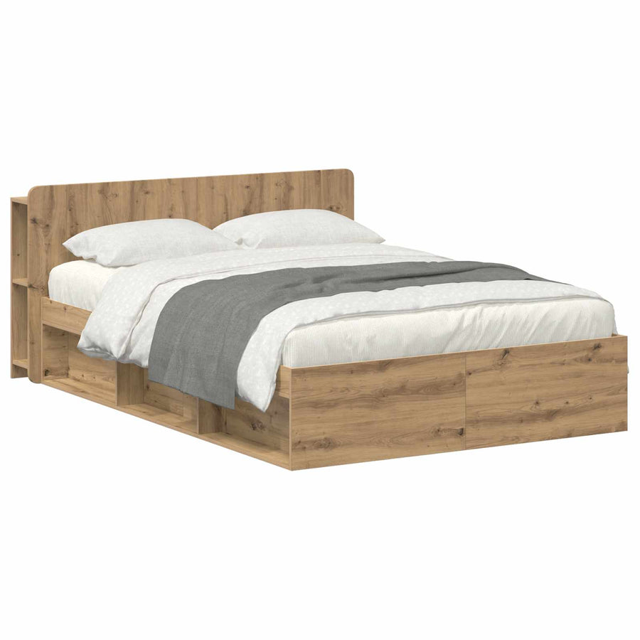 Bedframe met opslag Artisanaal eiken 140 x 190 cm Bewerkt hout
